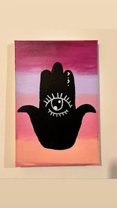 Painting On Canvas Eye Of Horus Egypt Hamsa Pink Background Decor BedRooms Livin - Picture 1 of 7