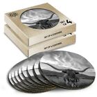 8 x Boxed Round Coasters - BW - Texas Longhorn Cow American #42022