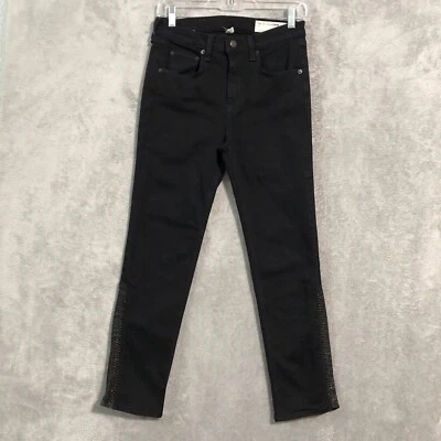 Rag & Bone Justine Crop Jeans Black Leather Ankle Coal Braid Wash Size 28 Womens - Image 1 of 4