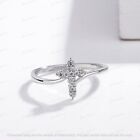 Cross Ring 1Ct Round Cut Lab Created Diamond Ring 14k White Gold Plated Silver