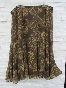 Ralph Lauren LRL Brown Tan Tropical Floral Silk Flared Midi Skirt 16W POLO - Picture 1 of 5