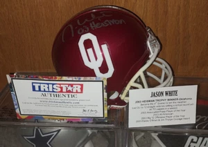 Mini casco firmado por JASON WHITE OKLAHOMA AUTÓGRAFO con certificado de autenticidad TriStar automático 03 Heisman - Imagen 1 de 5