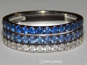 14K WHITE GOLD LEVIAN MULTI COLOR SAPPHIRE 3 ROW 6MM WIDE BAND RING SIZE 6 - Picture 1 of 9