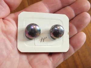 Paire de boucles, clips d'oreille en verre irisé et métal argenté - Imagen 1 de 3