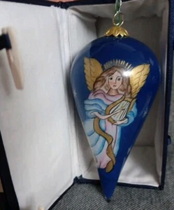 La Bien Weihnachtsschmuck Glas Engel blaue Träne Tropfen bemalt in Box top - Bild 1 von 5