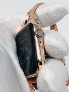 24K Rose Gold Plated 44MM Apple Watch SERIES 4 With Rose Gold Diamond Rhinestone - Picture 1 of 11