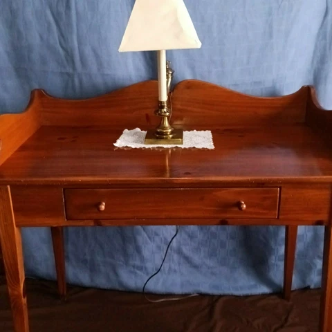 1990's Vintage Ethan Allen Country Farmhouse/Secretary Writing Desk w/ Vin. Lamp Cover
