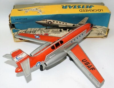 Винтажный оловянный трение ВВС США LOCKHEED JETSTAR самолет Альпы, Япония - Изображение 1 из 2