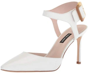 Nine West Elisabeti Leather Heeled Sandal, White,Size 8.5 M - Picture 1 of 7