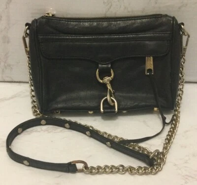 Rebecca Minkoff Mini Mac Crossbody Purse Shoulder Bag Black Leather Chain - Image 1 of 4