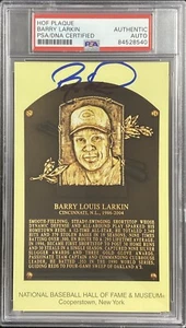 Barry Larkin Signed Gold Plaque HOF Postcard Yellow Cinci Reds Autograph PSA/DNA - Picture 1 of 3