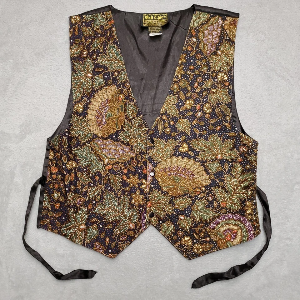 Бали шик жилет женщин один размер черный коричневый бусина украшенный цветочный богемное фестиваль - Изображение 1 из 4