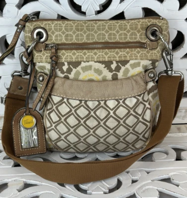 Bolso Bandolera Mensajero FOSSIL KEYPER Lona y Cuero LINO/TOSTADO/LIMÓN Foto 1 de 4