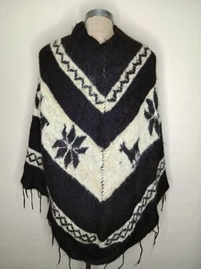 100% Alpaca Wool Poncho Fringe Hand Made In Peru One Size - Picture 1 of 10