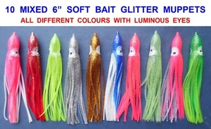 10 MIXED 6" GLITTER MUPPETS SEA FISHING BOAT ROD COD SQUID LURES OCTOPUS PIRKS - Picture 1 of 1