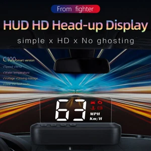 Car Speedometer OBD HUD Head Up Display Digital Water Temp RPM Overspeed C100 - Foto 1 di 7