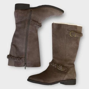 Lands End Tall Riding Boots Brown Suede Braided Girl's Size 5M Style 444671 New - Picture 1 of 9