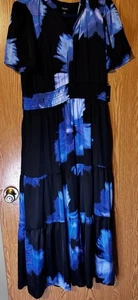 Simply Vera Wang Maxikleid V-Ausschnitt elastisch Abfall schwarz blau Blumen Large - Bild 1 von 6