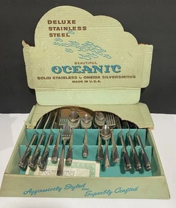 Cubiertos MCM Oneida “Oceanic” mezclados 29 piezas acero inoxidable sirve 6 con CAJA ORIGINAL - Imagen 1 de 17
