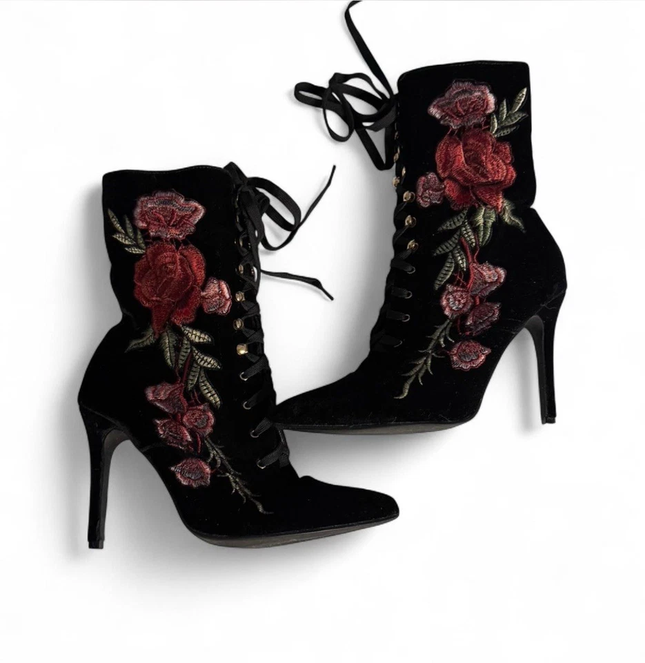 Cape Robbin Velvet Heels With Floral Embroidery - Image 1 of 2