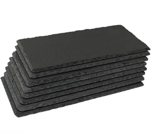 8 Pack 12” x 5.5” Black Natural Slate Edge Cheese Charcuterie Board Stone Plate - Picture 1 of 6