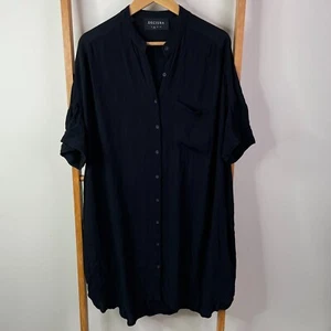 Decjuba Shirt Dress Womens 10 Black Knee Length Button Front Short Sleeve V-Neck - Picture 1 of 11