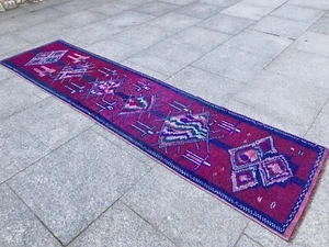 TRIBAL VINTAGE BOHO HAND KNOTTED OUSHAK WOOL BOHEMIAN TURKISH ANTIQUE RUNNER RUG - Picture 1 of 12