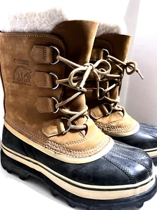 Men's Sorel Caribou Snow Boot size 7 Navy/Tan Warm Lining Bear Water Proof Warm - Picture 1 of 16