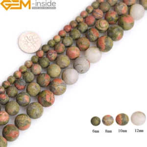 Green Unakite Jasper Forested Matt Round Beads Jewelry 15" Making Natural Stone - Picture 1 of 62