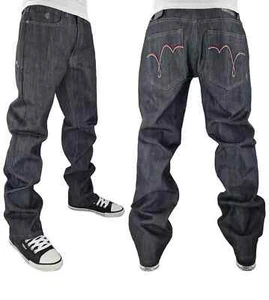 Pantalones de mezclilla crudos calce suelto de diseñador Rocawear para hombre - Ropa de calle hip hop de diseñador - Imagen 1 de 5