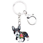 Enamel Alloy Rhinestone Pug Dog Keychain Purse Key Ring Pets Jewelry Bag Charms