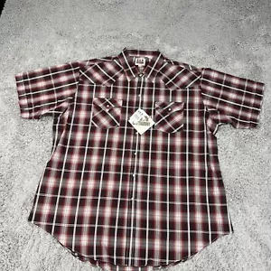 Ely Cattleman Mens Shirt 2XL Red Gray Brown Plaid Pearl Snap Short Sleeve NWT - Picture 1 of 10