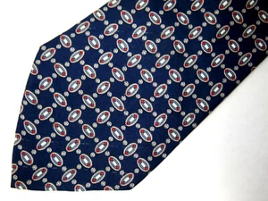 Vtg Halston Mens Necktie Tie Navy Blue Red Grey Geometric Silk 59" - Picture 1 of 3