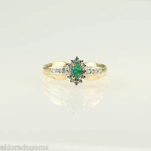 MARQUISE EMERALD & 0.40 CT. DIAMOND COCKTAIL RING 14K YELLOW WHITE GOLD US7.25 - Picture 1 of 5