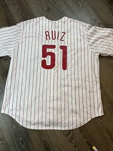 Philadelphia Phillies Carlos Ruiz Majestic White #51 Sewn Baseball Jersey Sz XXL - Picture 1 of 9