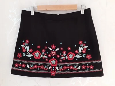 George Size 12 Skirt Short Black Embroidered Flowers Floral Red - Image 1 of 4