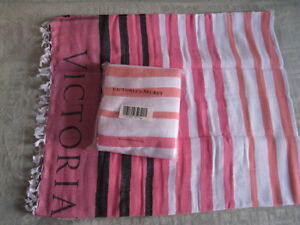 Victorias Secret ~HUGE Packable Beach Towel-In-A-Bag~ USA Americana striped