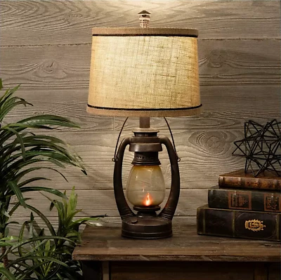 Lámpara de mesa estilo vintage de 22" con luz nocturna arpillera pantalla rústica Foto 1 de 4