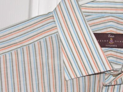 Camisa abotonada Robert Talbott Estate para hombre XL melocotón blanco verde azul sastre Foto 1 de 4