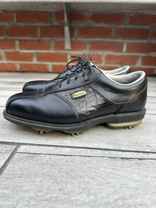 FootJoy Shoes Mens 7 W DryJoys Cleats 53614 Black Leather Spikes Golf Shoe - Picture 1 of 10