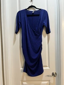Old Navy Maternity Dress XS Blue Faux Wrap Armpit To Armpit 18” Half Sleeve - Picture 1 of 5