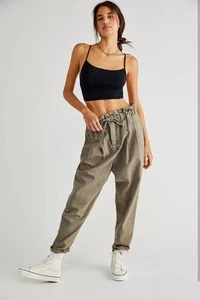Free People High Waist Women Sz M Pant Tamarind Cotton Drawstring Elastic NWT - Picture 1 of 8