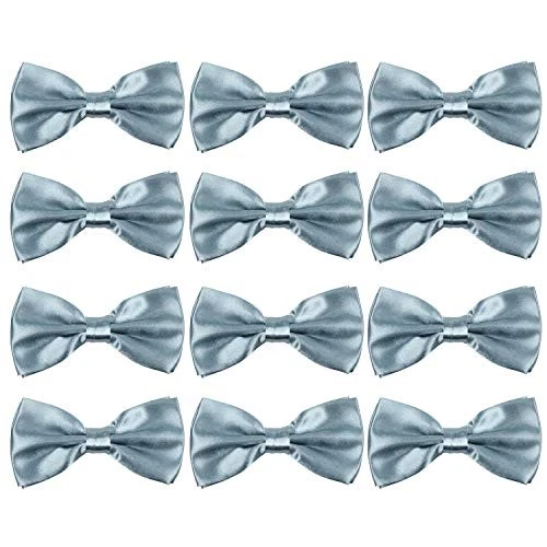  Smoking masculino gravata borboleta ajustável cetim sólido pré-amarrado 12 peças cinza prata - Imagem 1 de 3