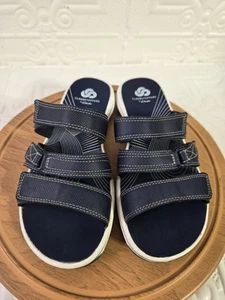 Clarks Cloudsteppers Sandals Women's 6M Brinkley Coast 3 Slide Strappy Blue - Picture 1 of 10