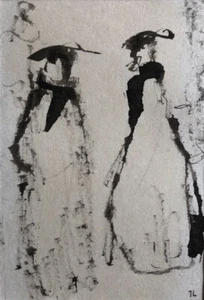 Couple de femmes — encre sur papier monogrammée en bas à droite. - Imagen 1 de 3
