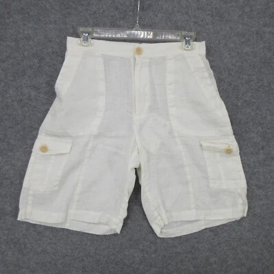 Pantalones Cortos de Lino FLAX Designs P Carga Blanco Sólido Cierre de Botones Cintura Elástica Nuevos Foto 1 de 4