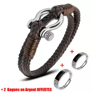 Braided Leather Bracelet Strap Strap Clasp Steel Metal Jewelry GIFT Men - Picture 1 of 9