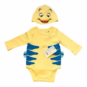 NWT Disney Store Little Mermaid Yellow Fish Flounder Bodysuit Costume Baby 6-9 m - Picture 1 of 2