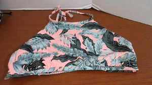 ARDENE SWIM~Pink & Aqua LEAVES BIKINI TANKINI Swimsuit TOP SWIMWEAR~Womens Large - Picture 1 of 3