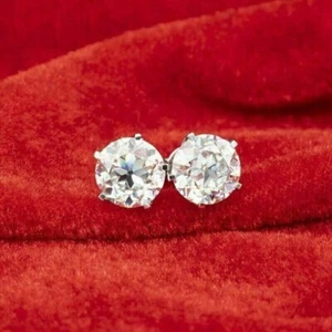2.00Ct Round Cut Real Moissanite Screw Back Stud Earring's 14K White Gold Plated - Picture 1 of 4